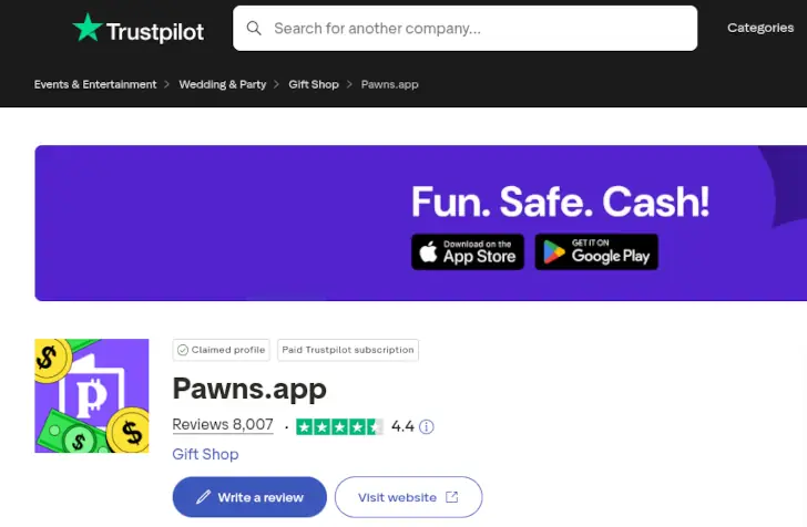 Pawns App di Trustpilot