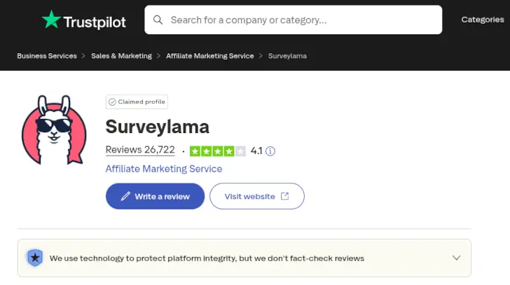 Surveylama di Trustpilot
