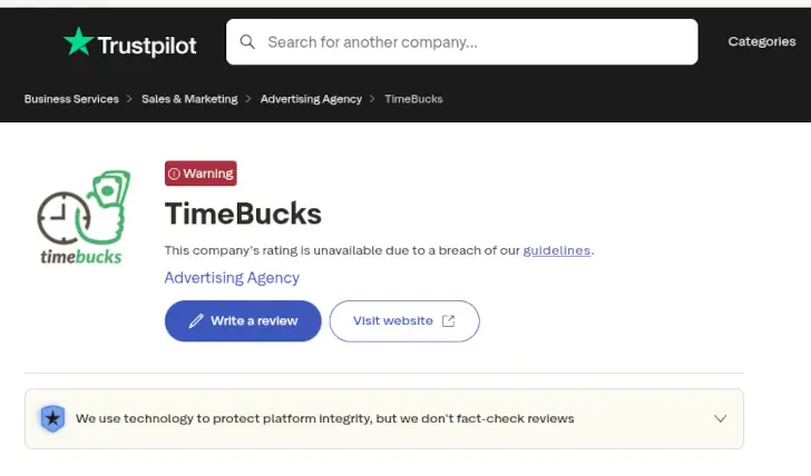 Timebucks di Trustpilot