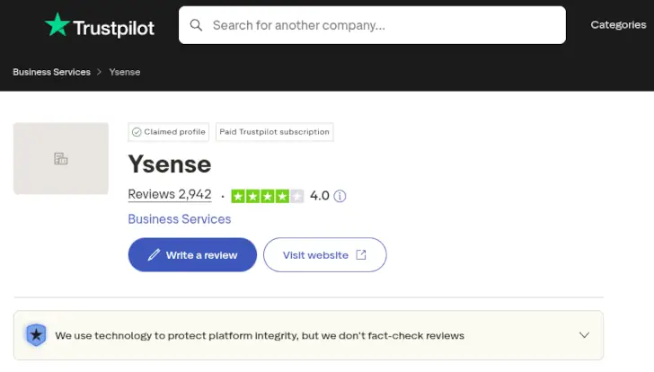 ysense di Trustpilot
