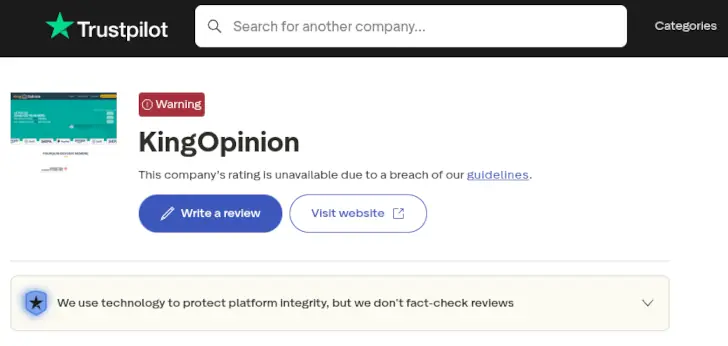 King Opinion di Trustpilot
