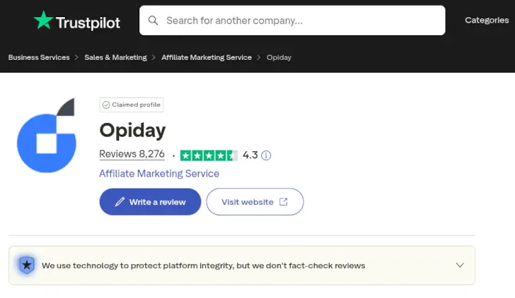 Opiday di Trustpilot