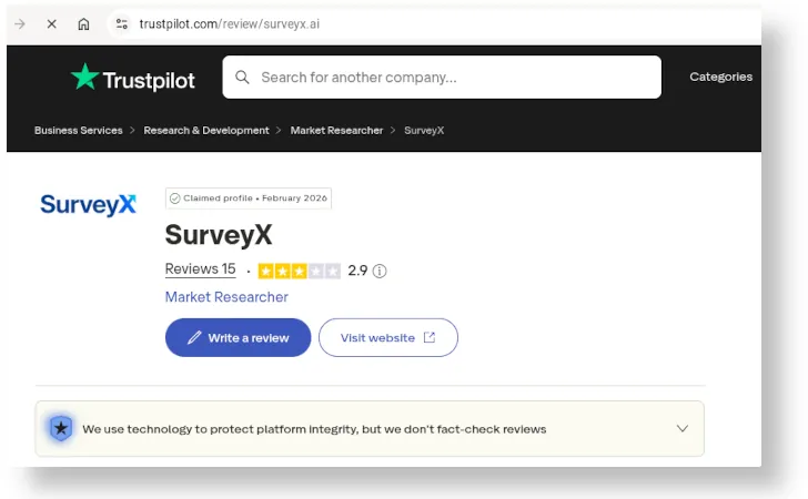 Survey X di Trustpilot
