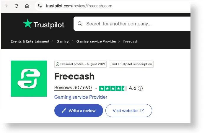 Freecash di Trustpilot
