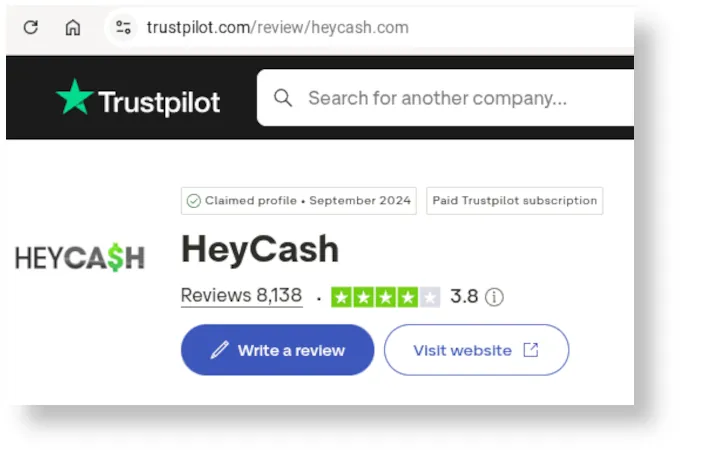 HeyCash di Trustpilot