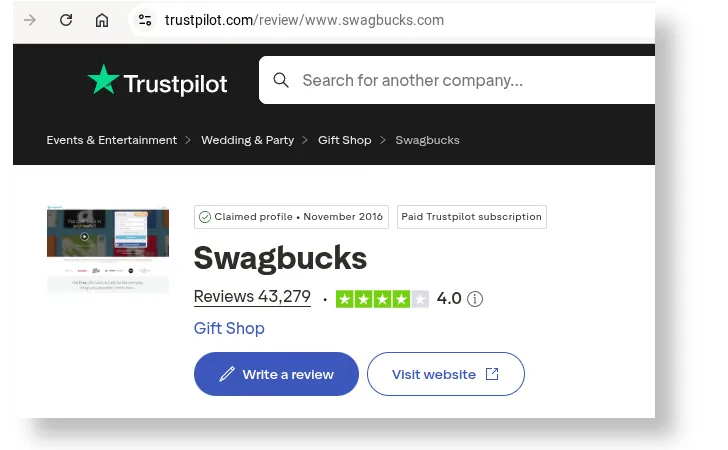 Swagbucks di Trustpilot